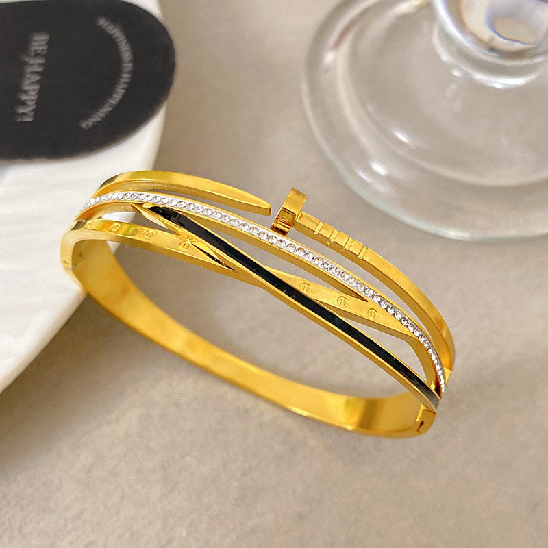 18K Gold Micro Pave Zircon Full Diamond Nail Bangle