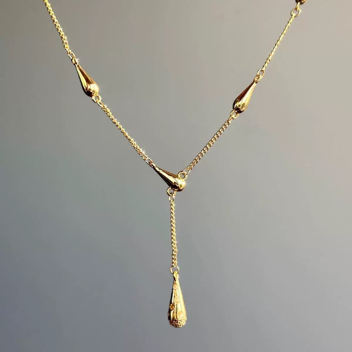 18k Gold Raindrop Tassel Necklace