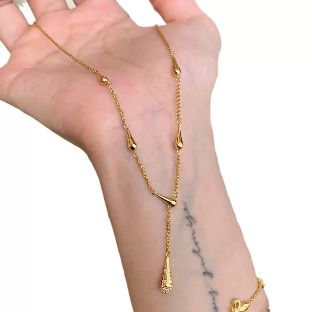 18k Gold Raindrop Tassel Necklace