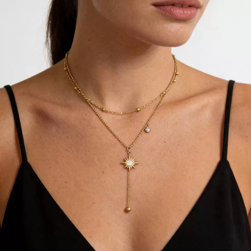 Niche Ins Double Layer Sun Bead Necklace 18K Gold