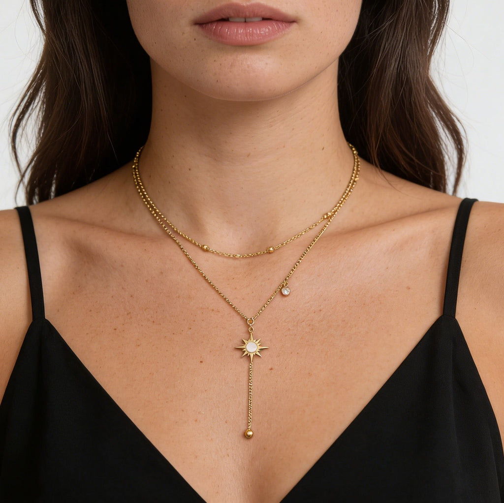Niche Ins Double Layer Sun Bead Necklace 18K Gold