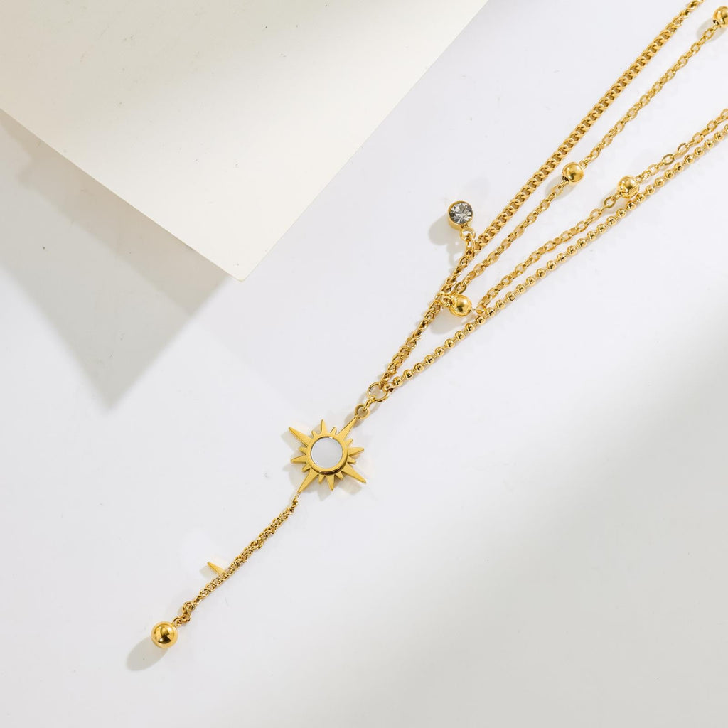 Niche Ins Double Layer Sun Bead Necklace 18K Gold