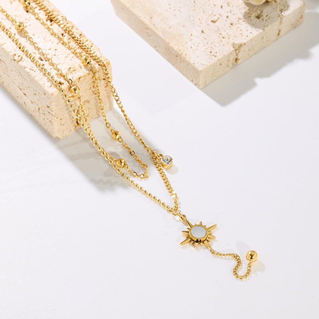 Niche Ins Double Layer Sun Bead Necklace 18K Gold
