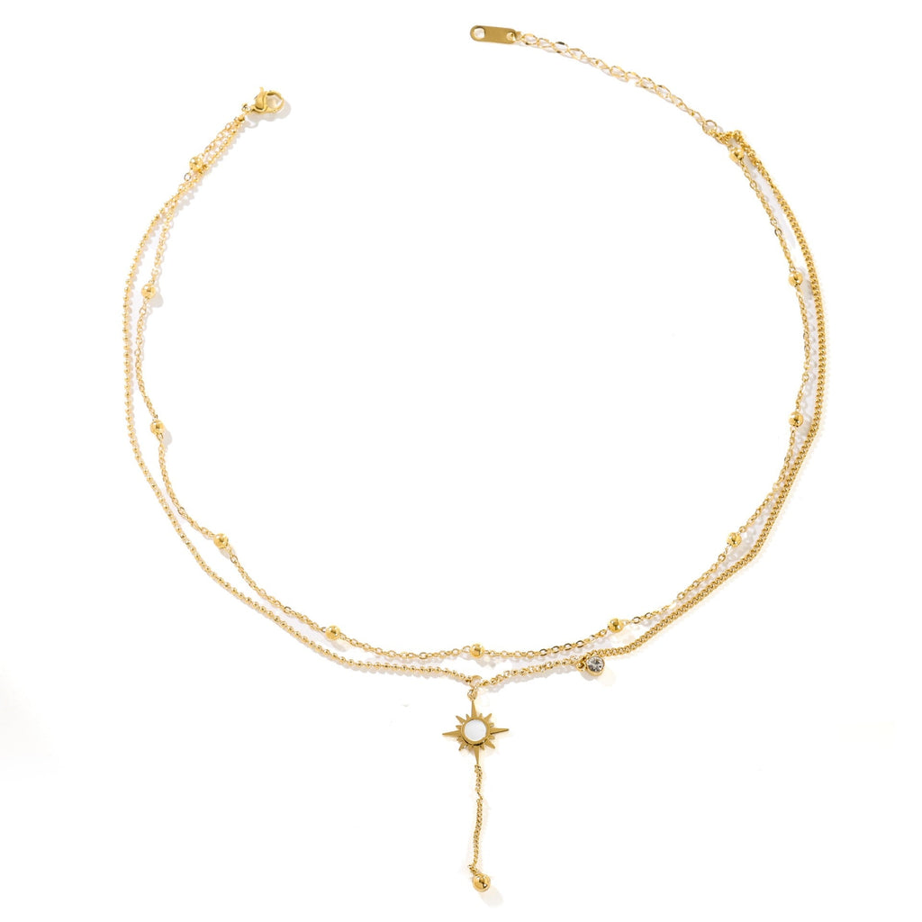Niche Ins Double Layer Sun Bead Necklace 18K Gold