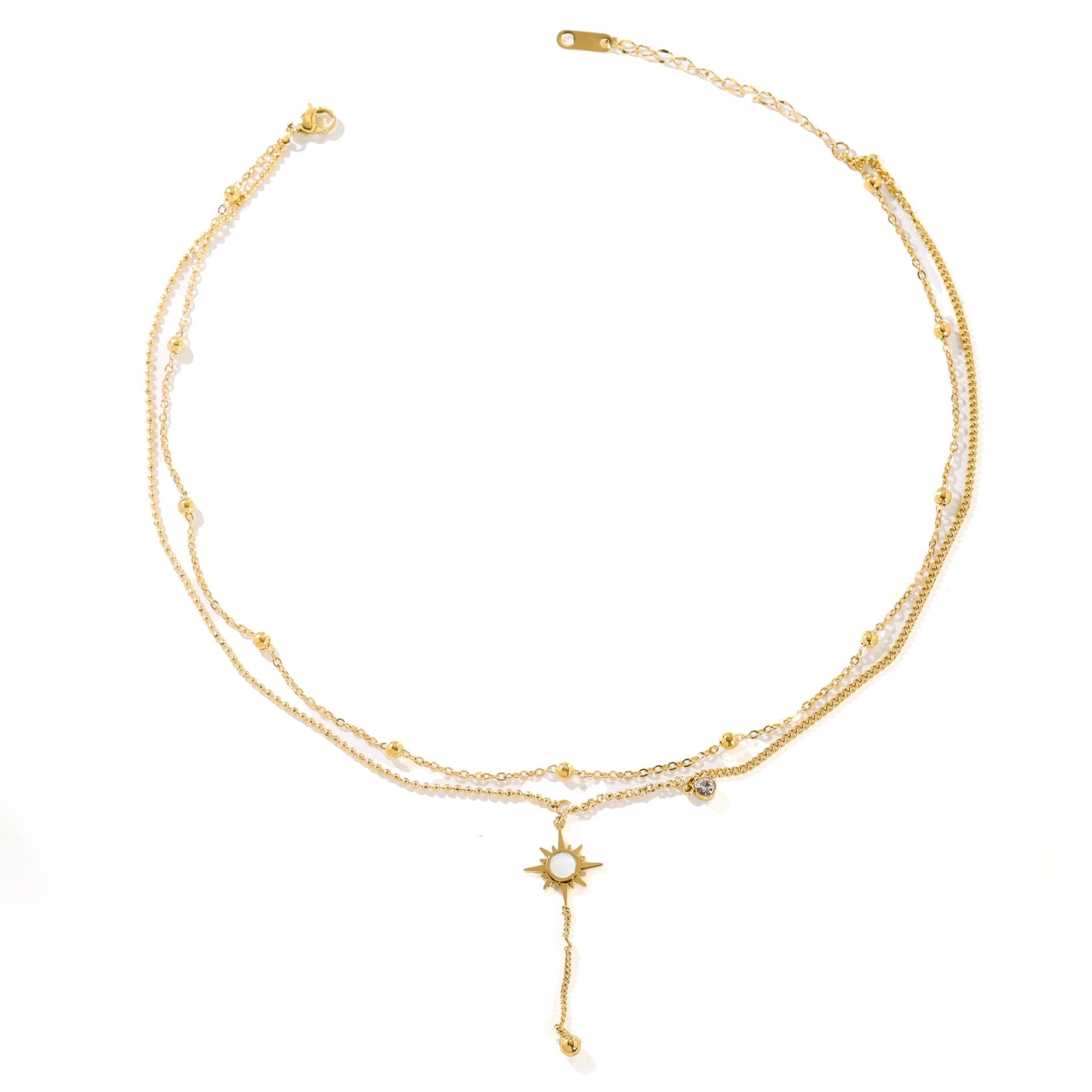 Niche Ins Double Layer Sun Bead Necklace 18K Gold