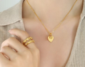 18K Gold Hollow Heart Spliced Pendant Necklace, INS Stylish Design