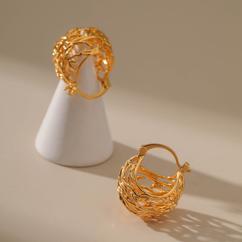 French Semi-Circle Birdcage Ear Cuff, 18K Gold Niche Geometric Style