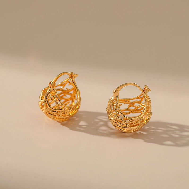 French Semi-Circle Birdcage Ear Cuff, 18K Gold Niche Geometric Style