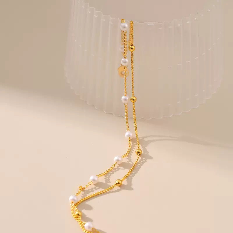 Layered Chain ABS Pearl Bracelet 18K Gold, Feminine Daily Accessory