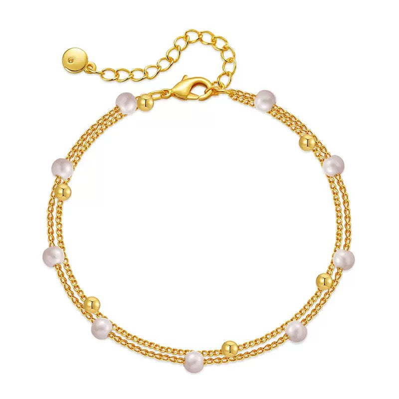 Layered Chain ABS Pearl Bracelet 18K Gold, Feminine Daily Accessory