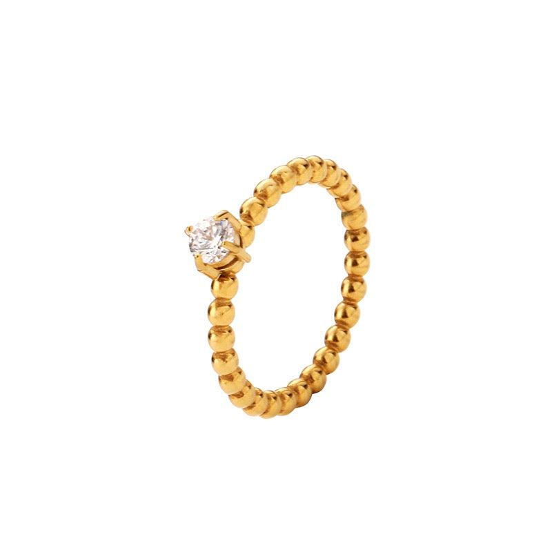 18K Gold Twisted Band Single Diamond Ring, Niche Design for Women