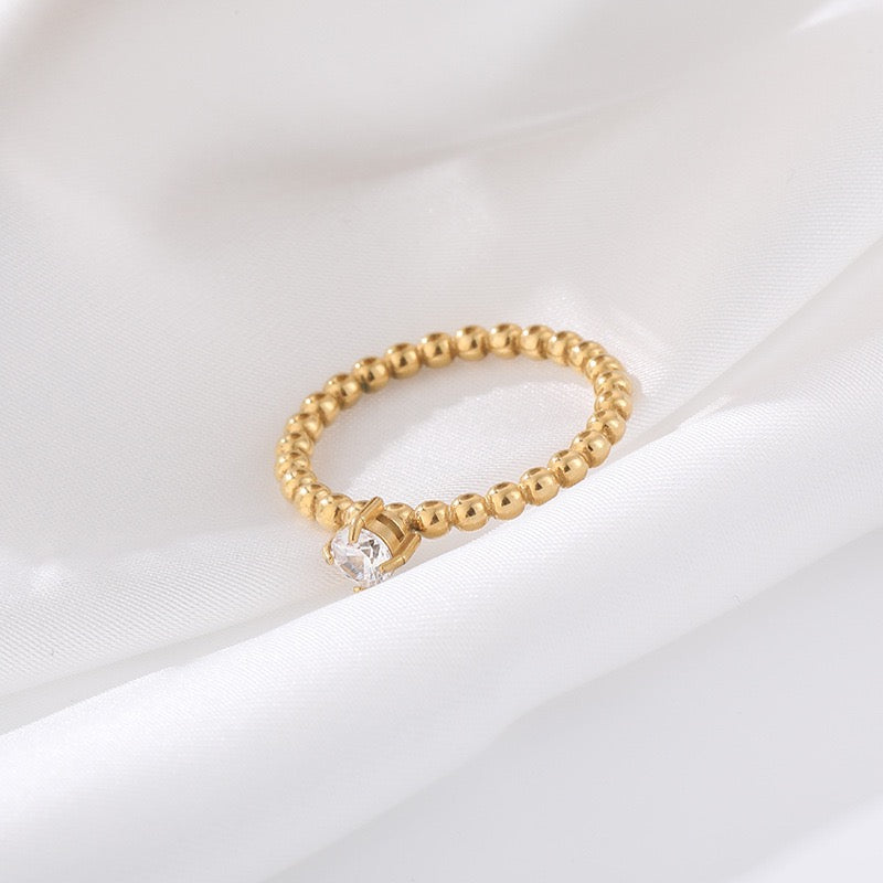 18K Gold Twisted Band Single Diamond Ring, Niche Design for Women