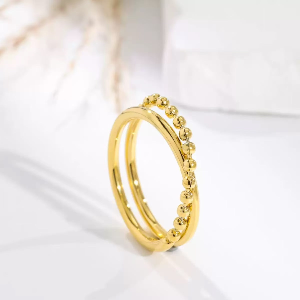 18K Gold Niche Double Layer Chain Stackable Ring