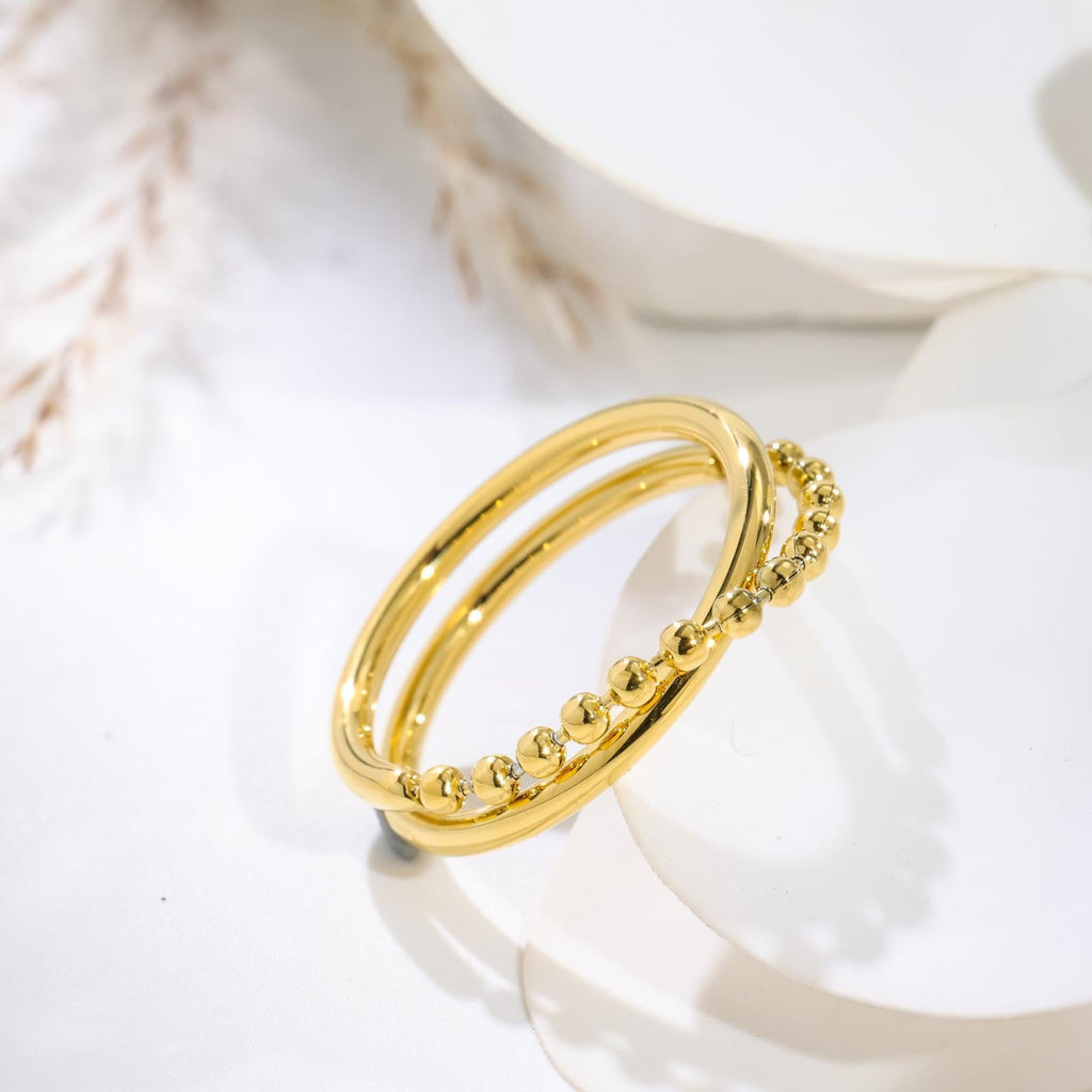 18K Gold Niche Double Layer Chain Stackable Ring