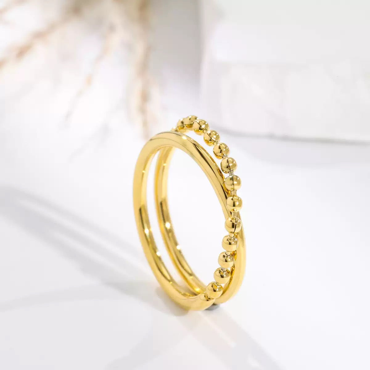 18K Gold Niche Double Layer Chain Stackable Ring