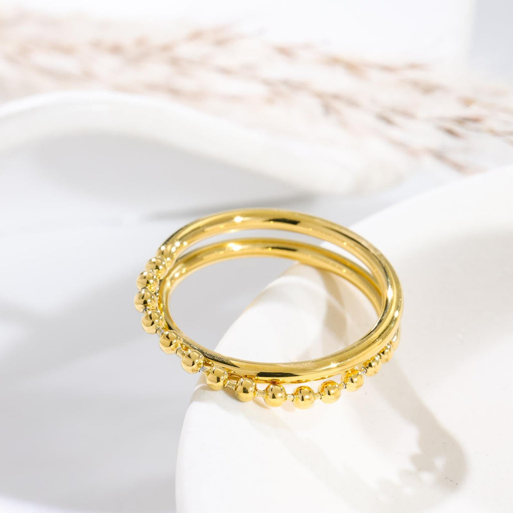 18K Gold Niche Double Layer Chain Stackable Ring