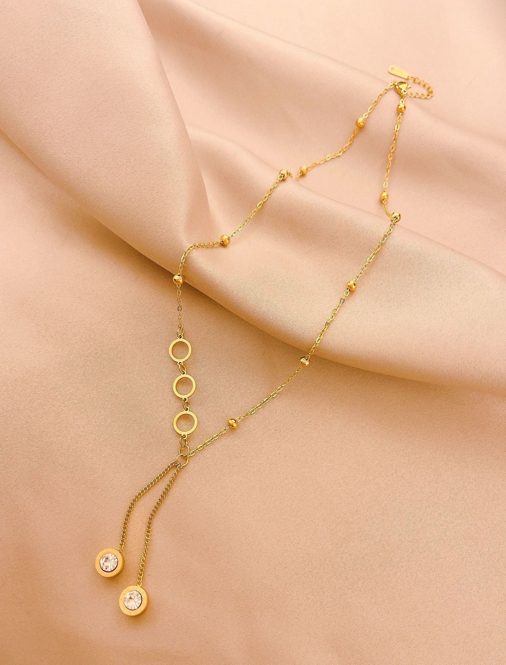18K Gold Minimalist Luxury Versatile Long Tassel Diamond Circle Pendant Necklace