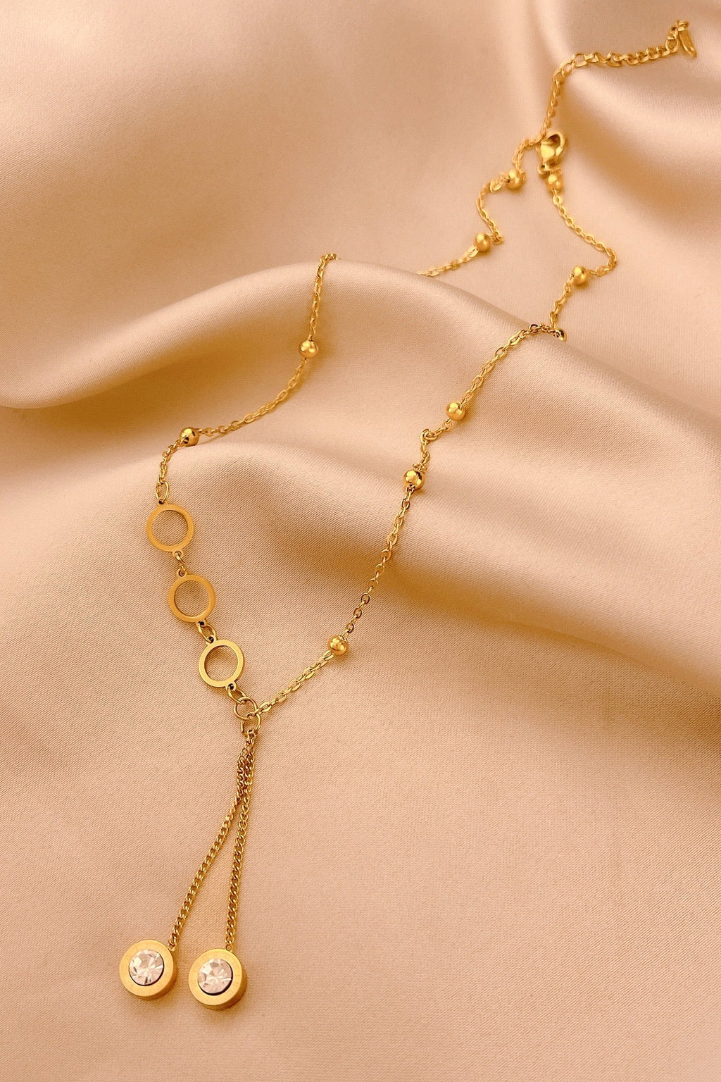 18K Gold Minimalist Luxury Versatile Long Tassel Diamond Circle Pendant Necklace