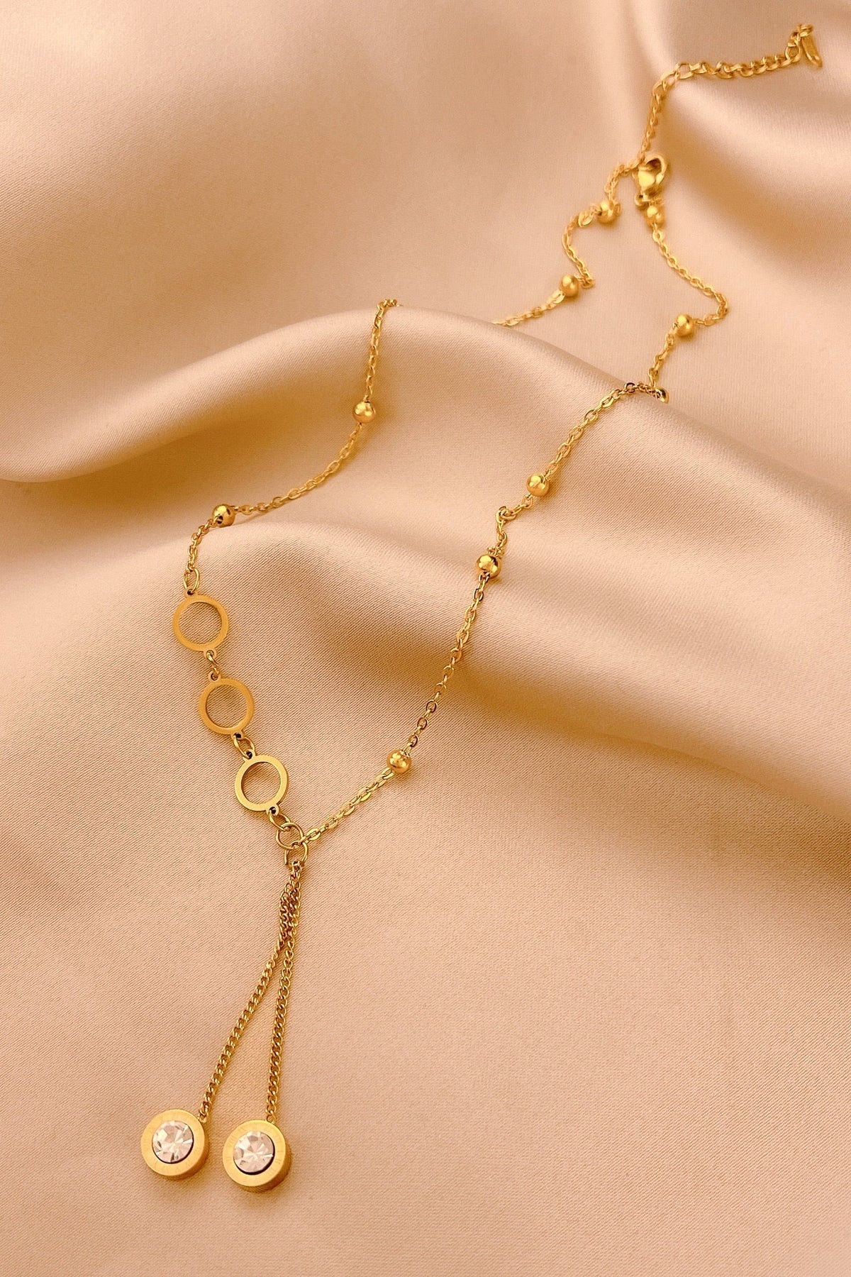 18K Gold Minimalist Luxury Versatile Long Tassel Diamond Circle Pendant Necklace