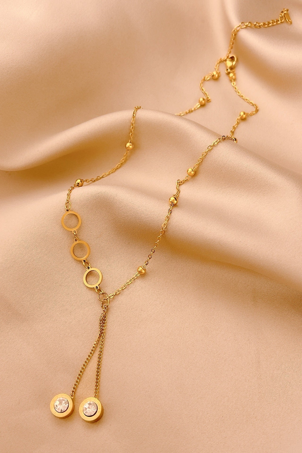 18K Gold Minimalist Luxury Versatile Long Tassel Diamond Circle Pendant Necklace