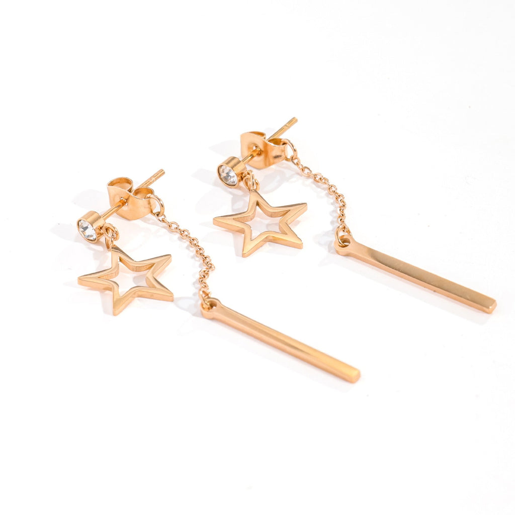 18K Rose Gold Niche Minimalist Long Star Drop Earrings