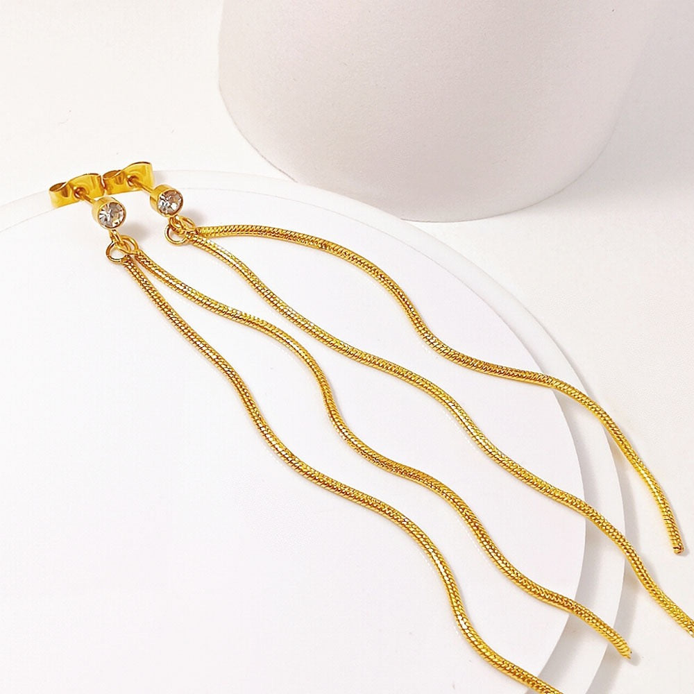 18K Gold Ins Style Stylish Personalized Single Diamond Long Tassel Earrings