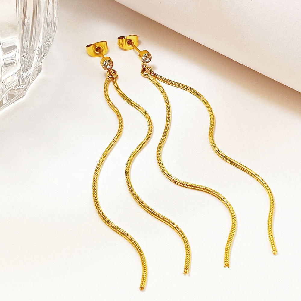 18K Gold Ins Style Stylish Personalized Single Diamond Long Tassel Earrings