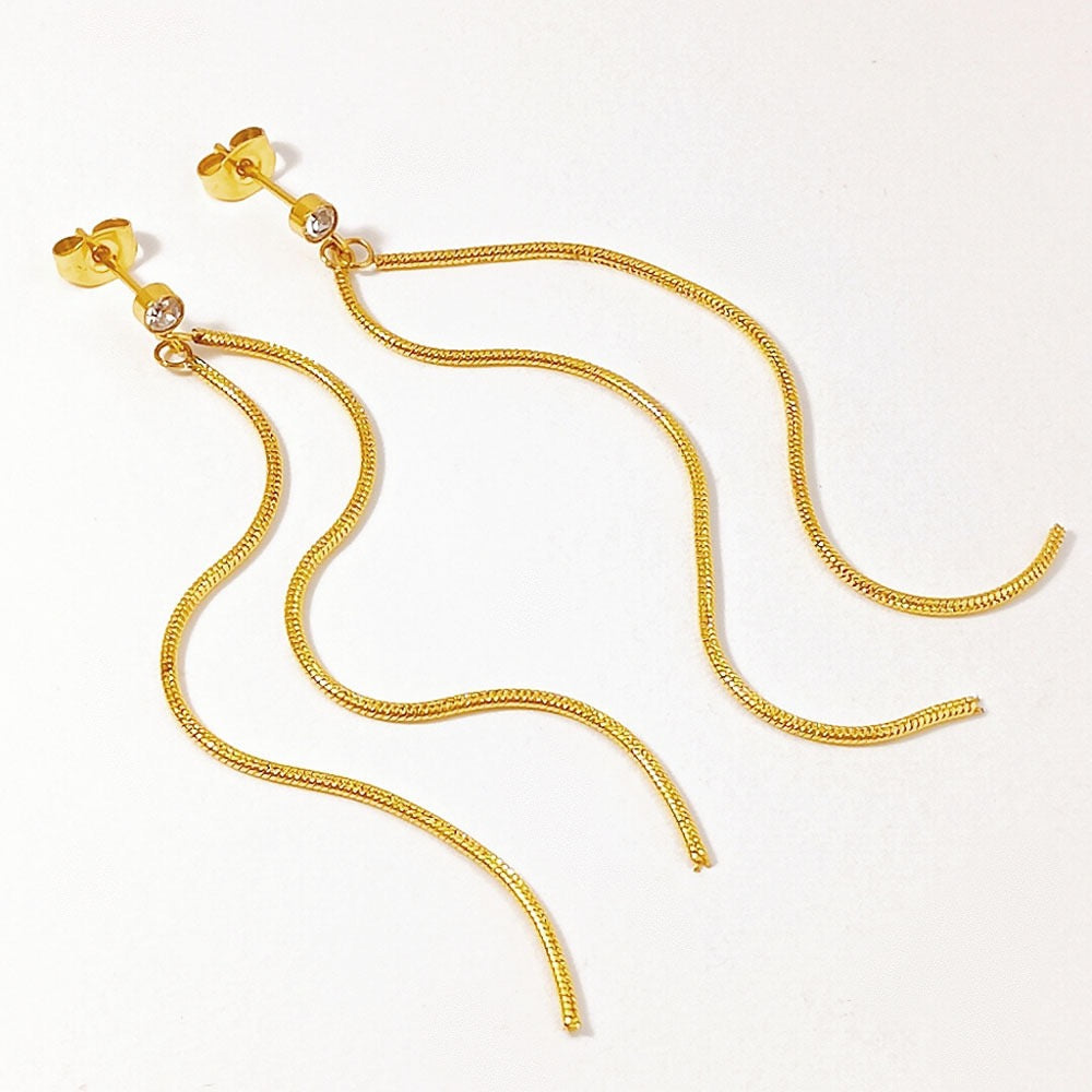 18K Gold Ins Style Stylish Personalized Single Diamond Long Tassel Earrings