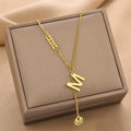 18K Gold Niche Light Luxury Tassel Necklace, Stylish Letter M Pendant, Fashion Layered Chain for Women