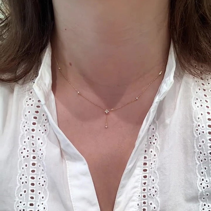 18K Gold INS Light Luxury Star Zircon Necklace, Dainty Clavicle Chain for Women