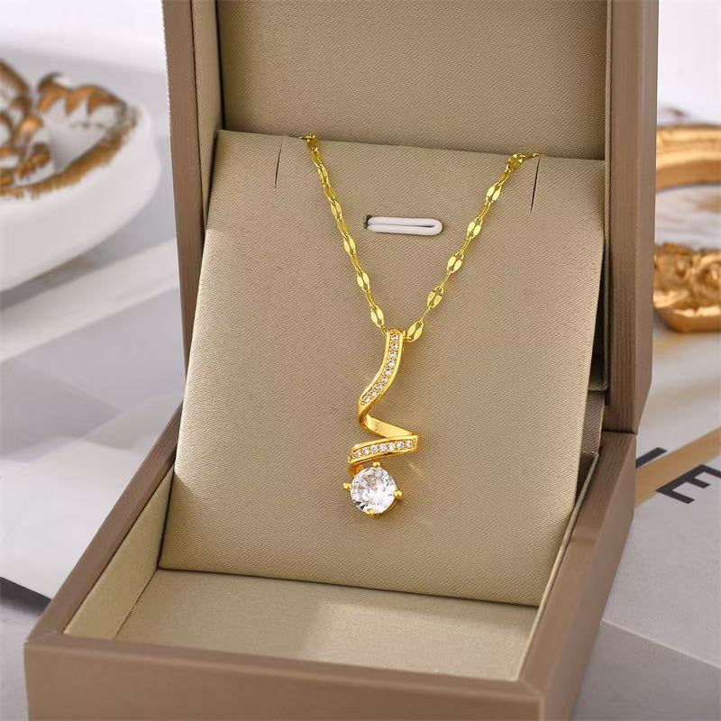 18K Gold Geometric Rotating Necklace, Light Luxury Minimalist Clavicle Chain