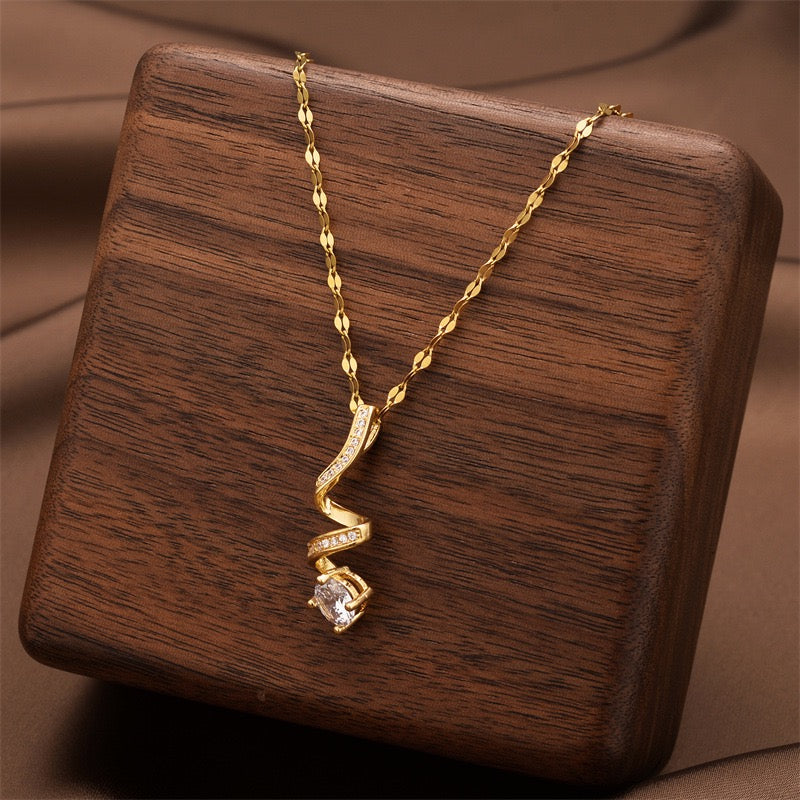 18K Gold Geometric Rotating Necklace, Light Luxury Minimalist Clavicle Chain