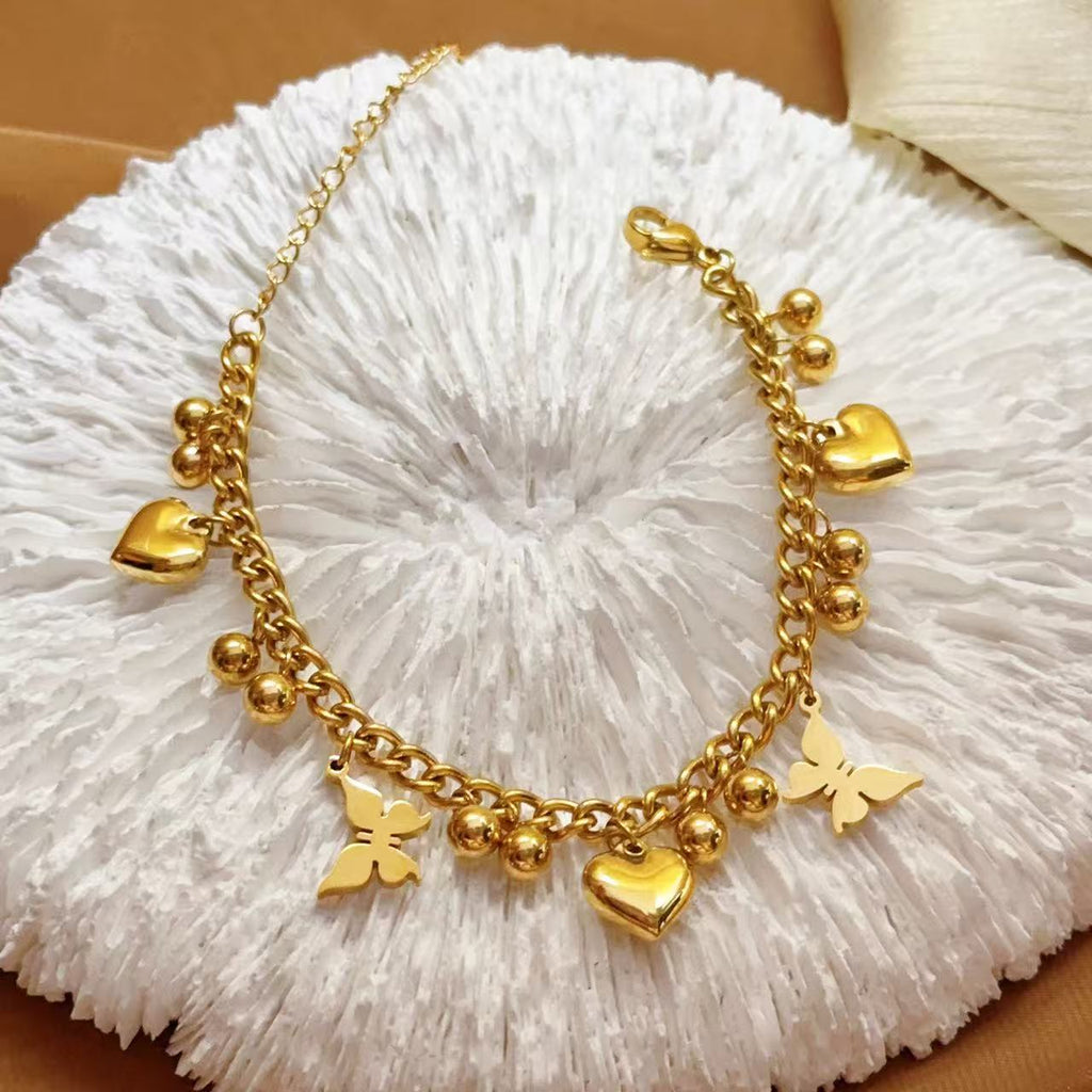 18K Gold Retro Butterfly Heart Bracelet, Light Luxury Delicate Design