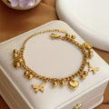 18K Gold Retro Butterfly Heart Bracelet, Light Luxury Delicate Design