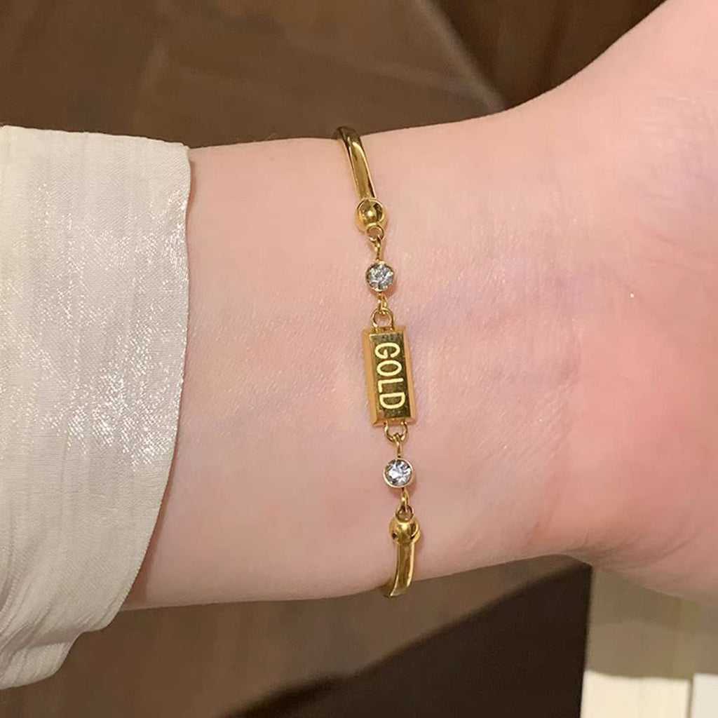 18K Gold Mini Brick Bangle, Niche High-End Light Luxury Design
