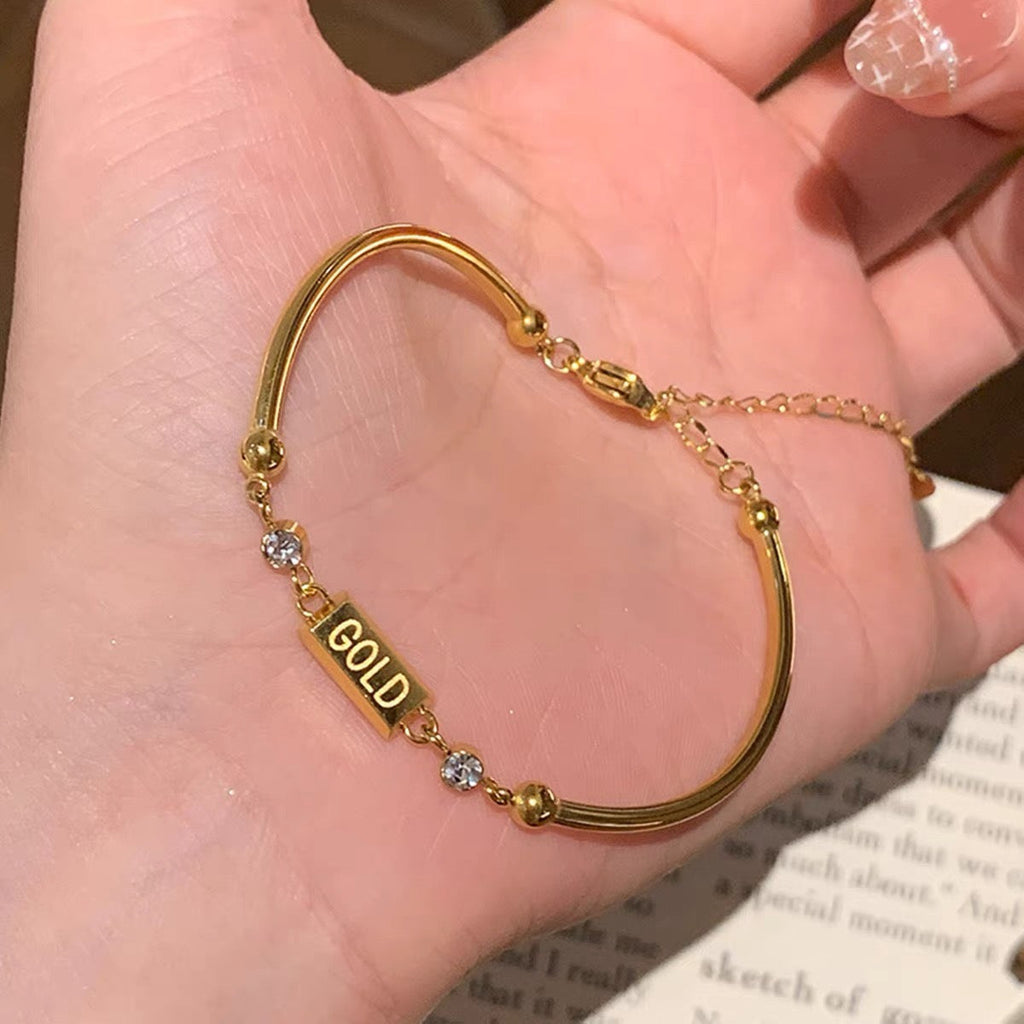 18K Gold Mini Brick Bangle, Niche High-End Light Luxury Design
