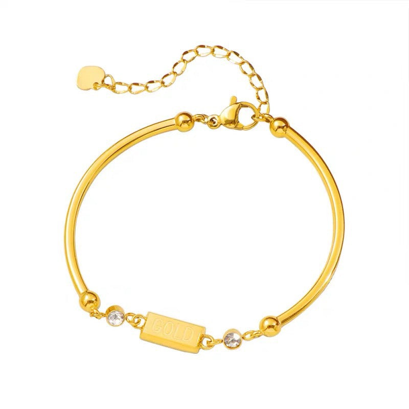 18K Gold Mini Brick Bangle, Niche High-End Light Luxury Design