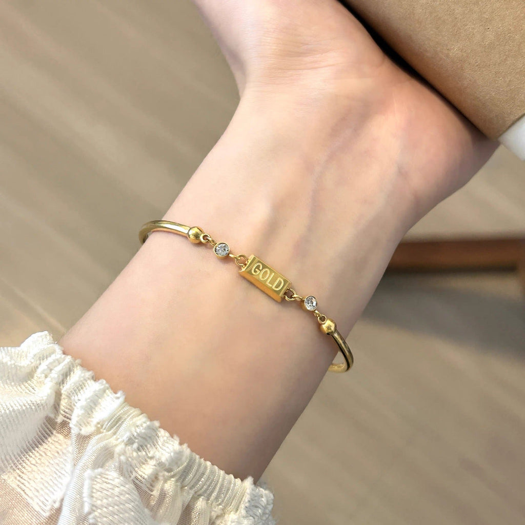 18K Gold Mini Brick Bangle, Niche High-End Light Luxury Design