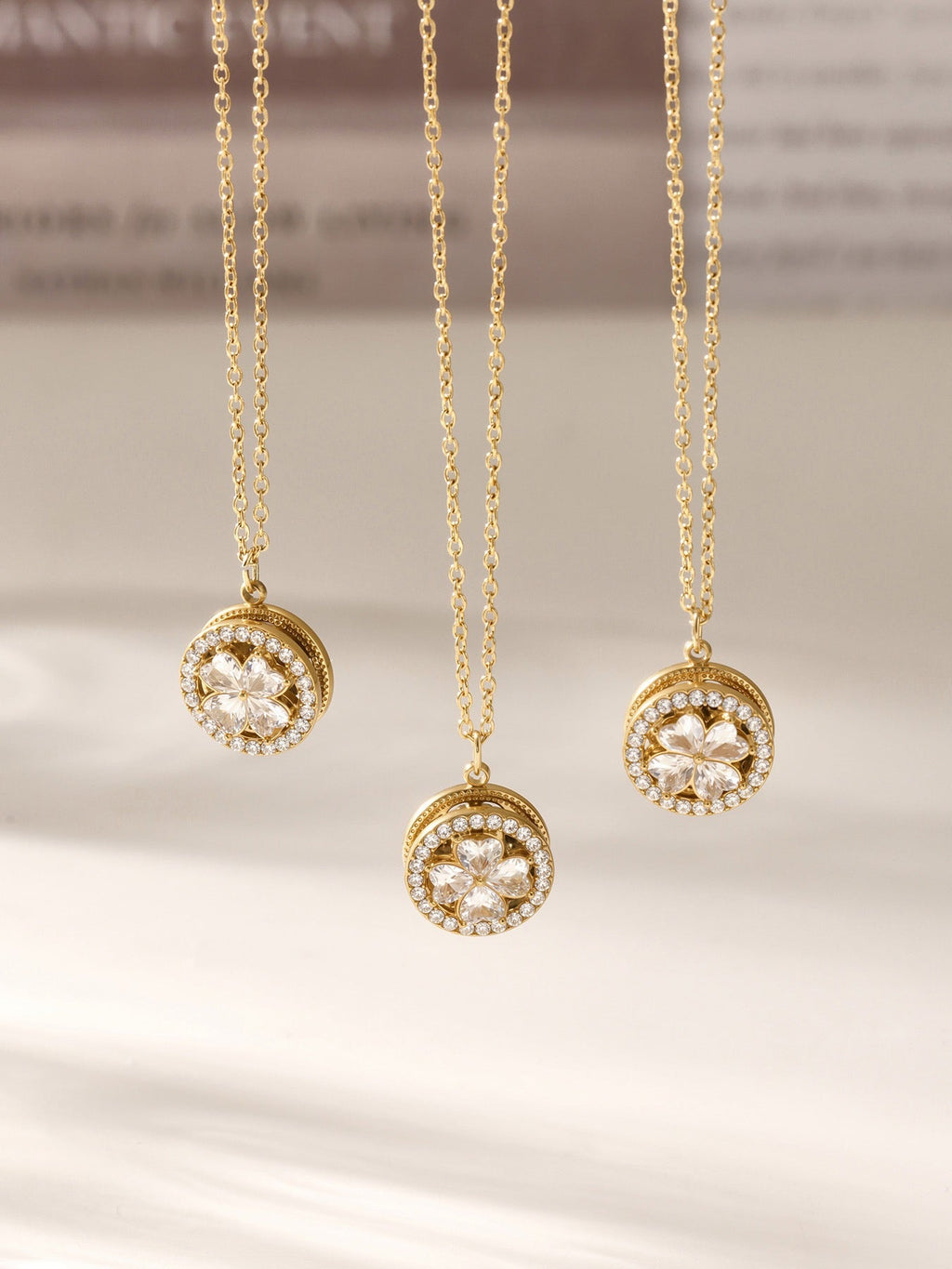 18K Gold Rotatable 5A Zircon Flower Jewelry Set, Necklace Earrings Ring Niche Elegant Set