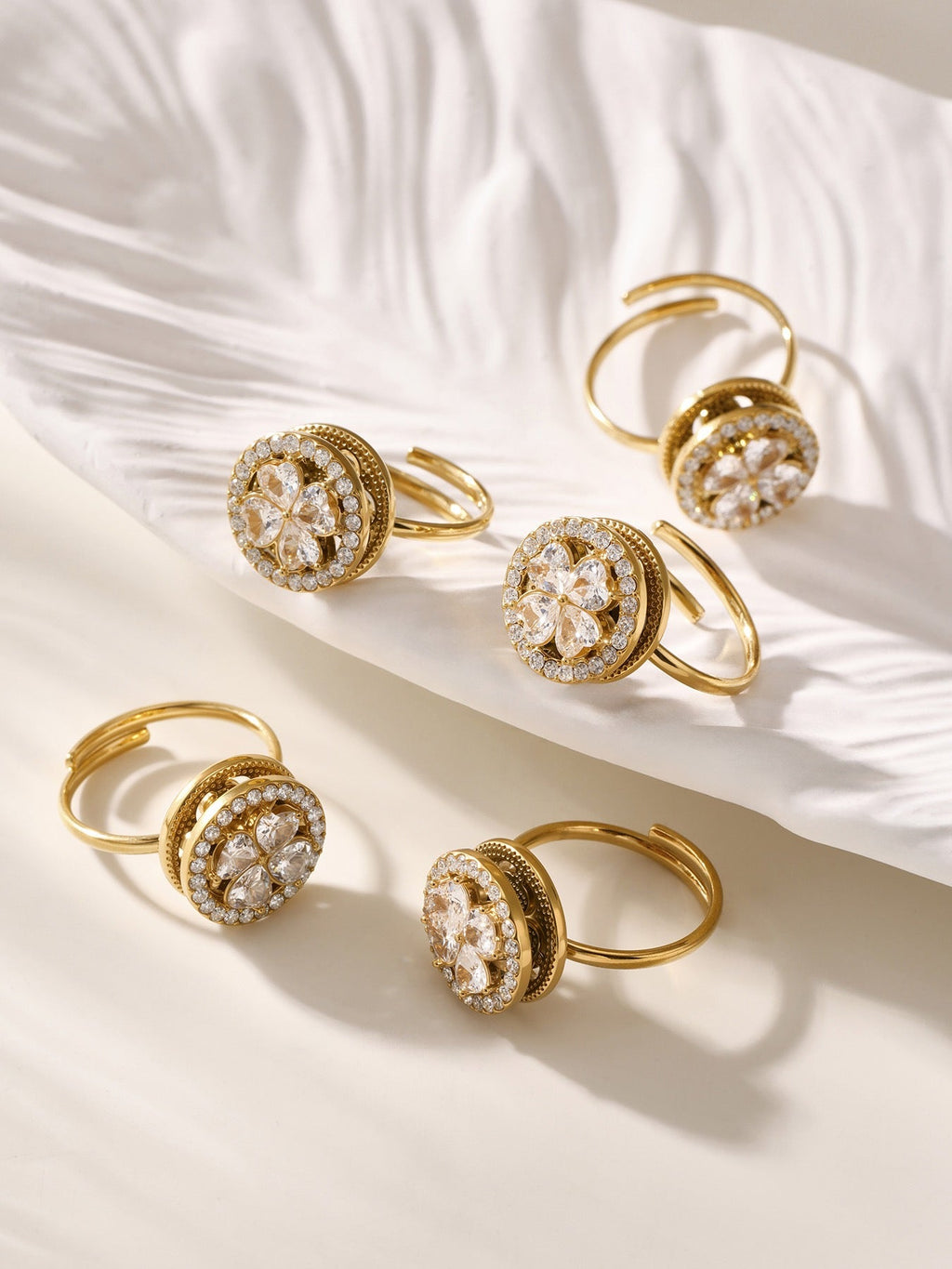 18K Gold Rotatable 5A Zircon Flower Jewelry Set, Necklace Earrings Ring Niche Elegant Set
