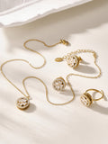 18K Gold Rotatable 5A Zircon Flower Jewelry Set, Necklace Earrings Ring Niche Elegant Set