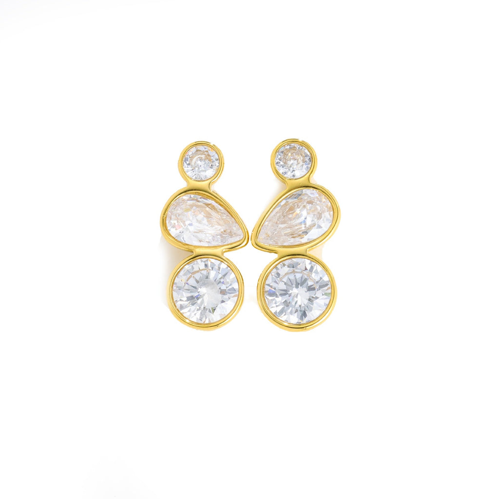 18K Gold Vintage Three CZ Stud Earrings