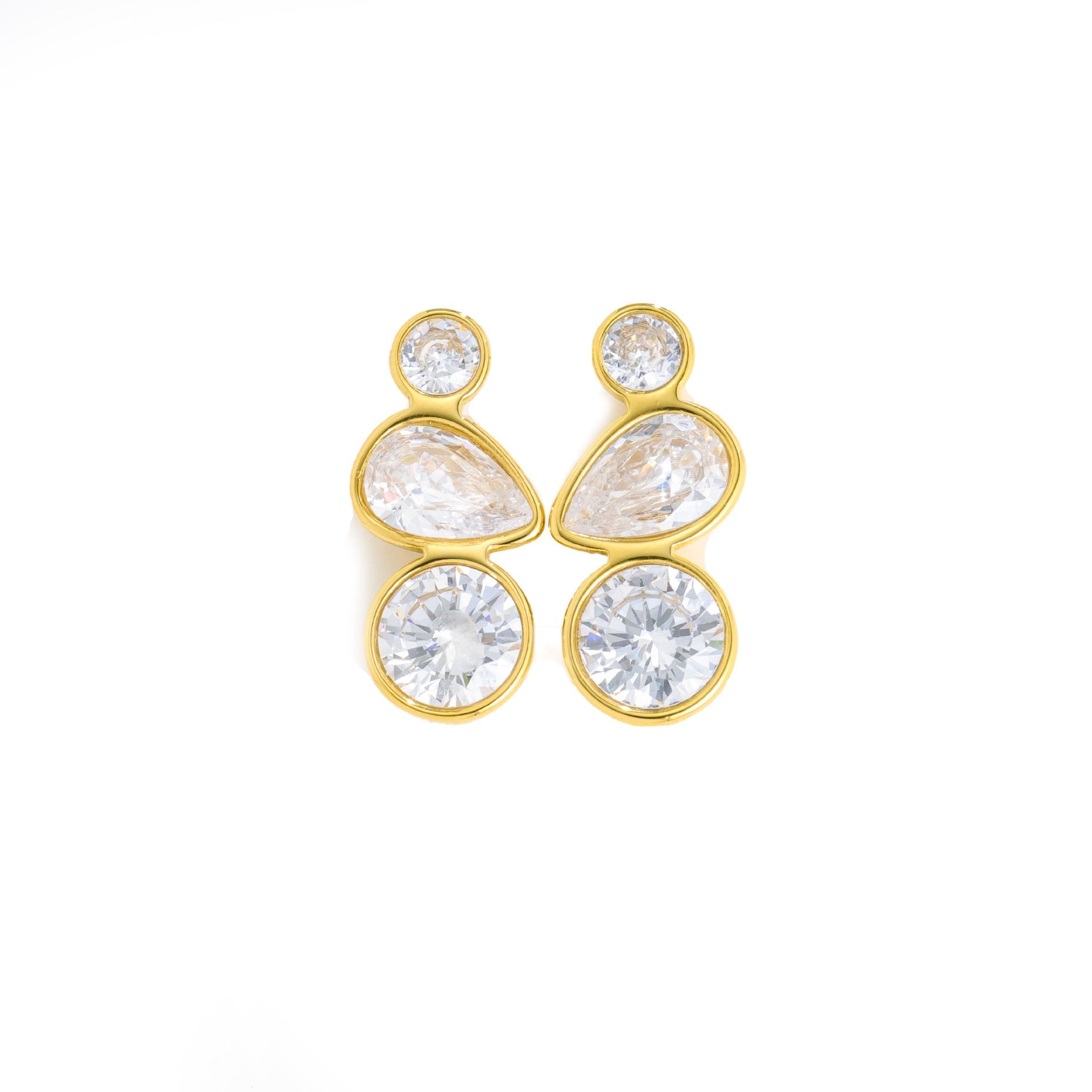 18K Gold Vintage Three CZ Stud Earrings