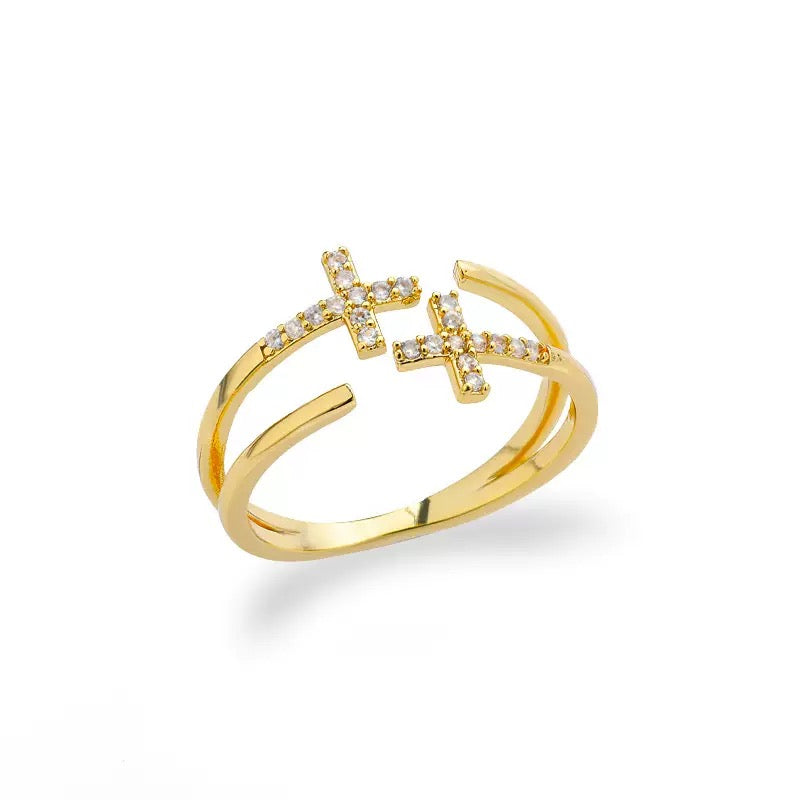 18K Gold Paved Zircon Leaf Open Ring