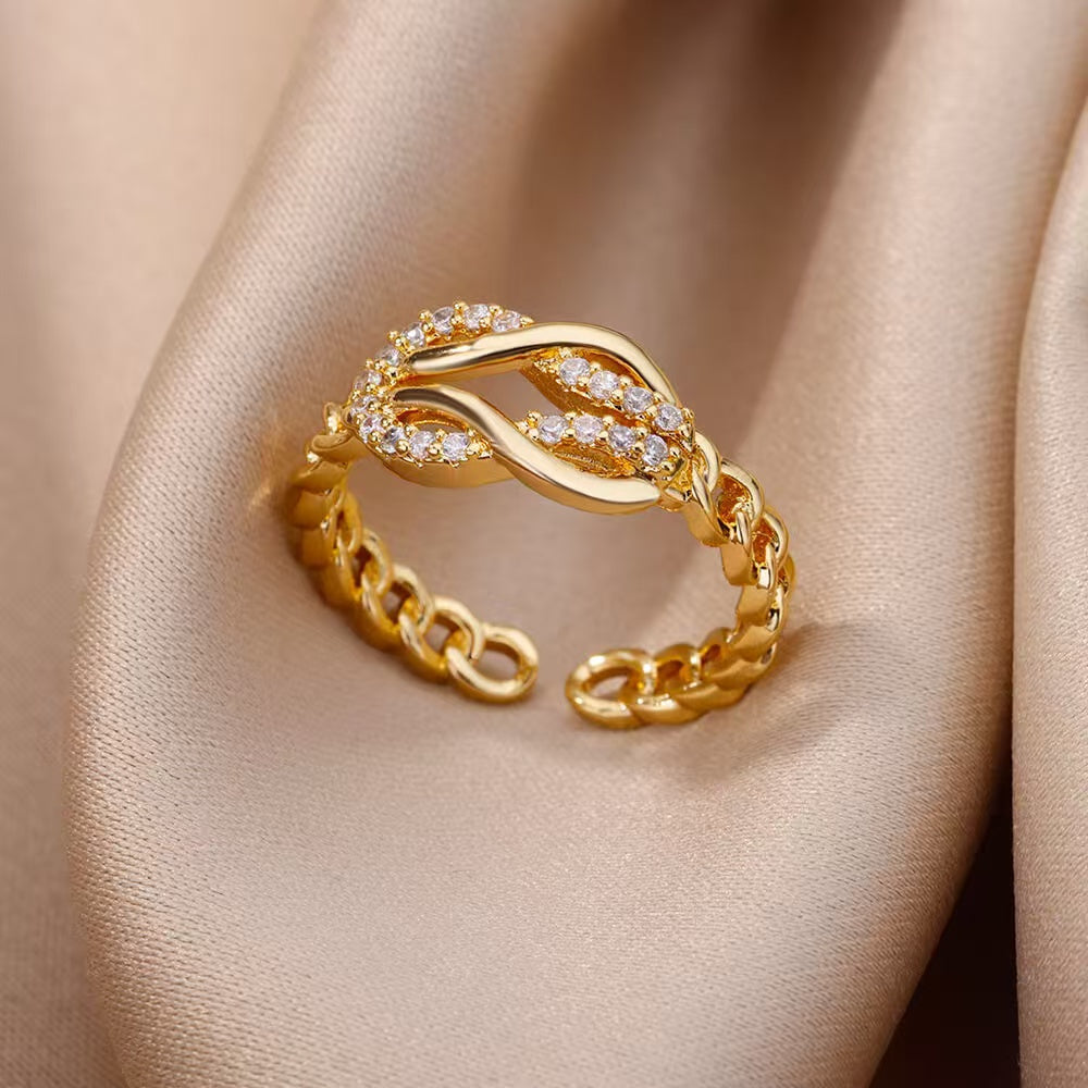18K Gold Zircon Luxury Open Ring
