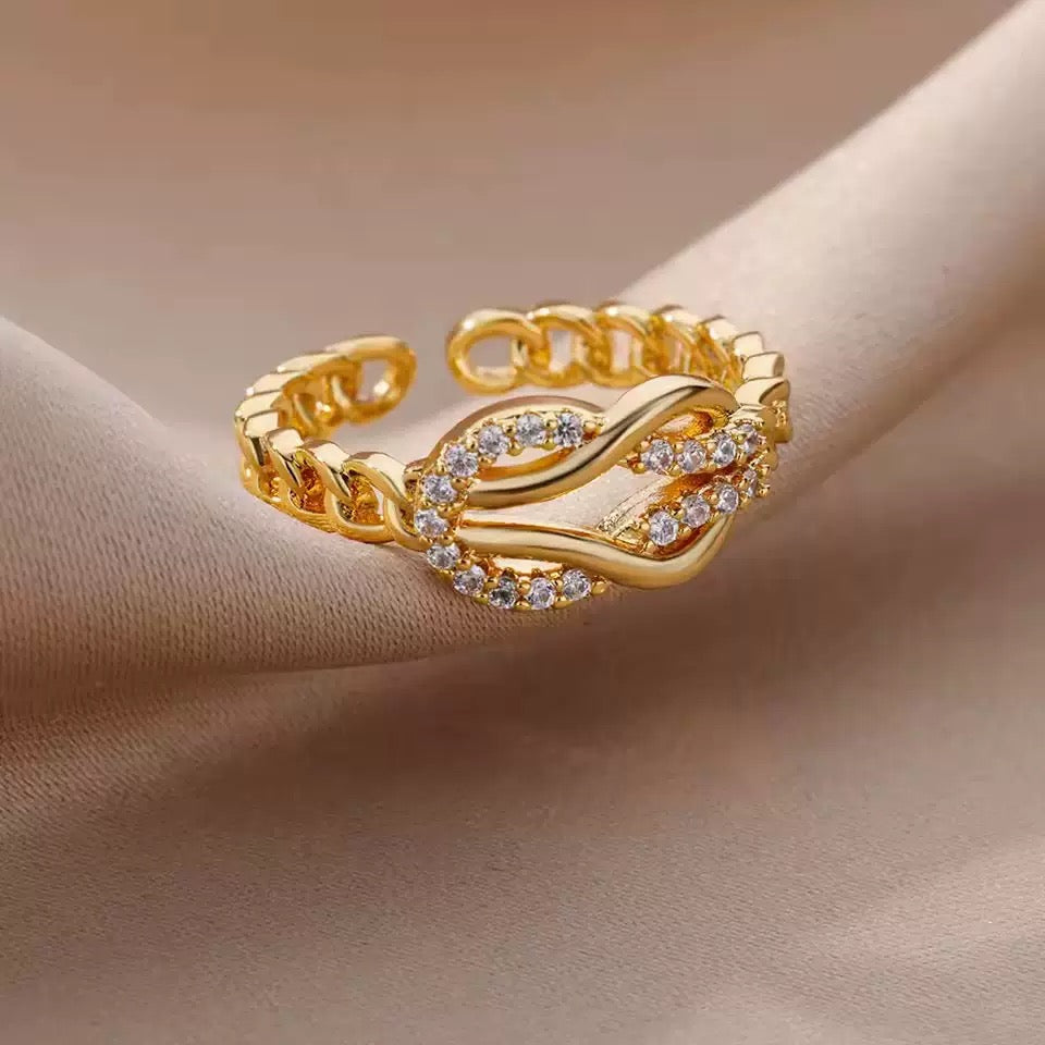 18K Gold Zircon Luxury Open Ring