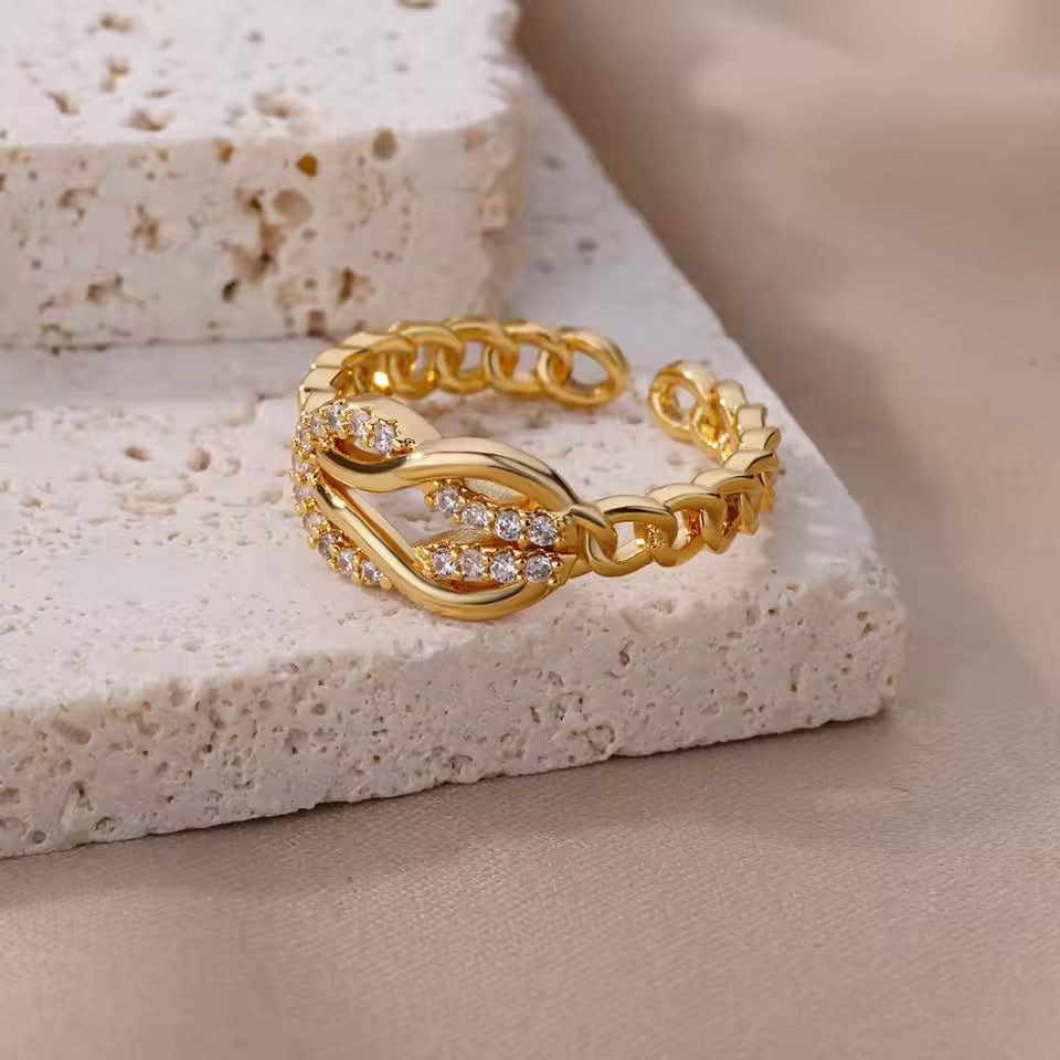 18K Gold Zircon Luxury Open Ring