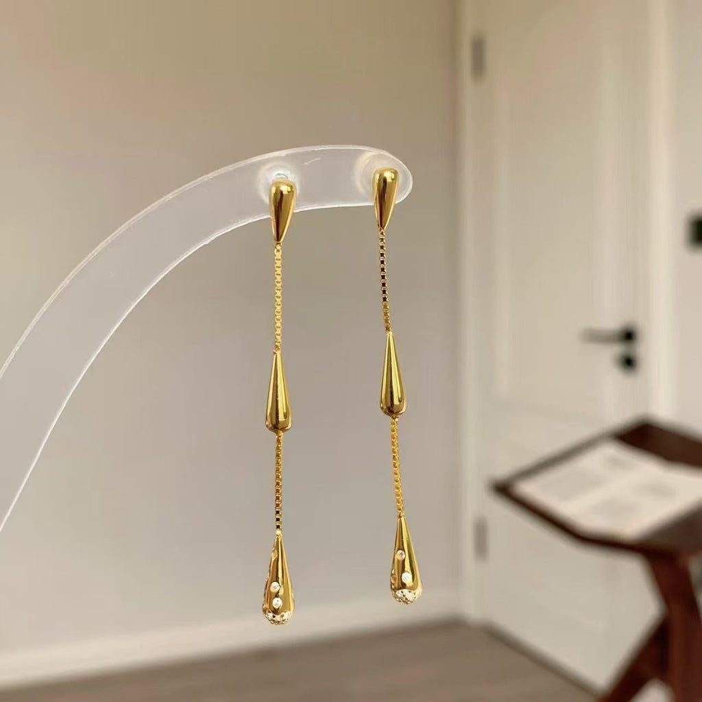 18K Gold Waterfall Tassel Zircon Earrings