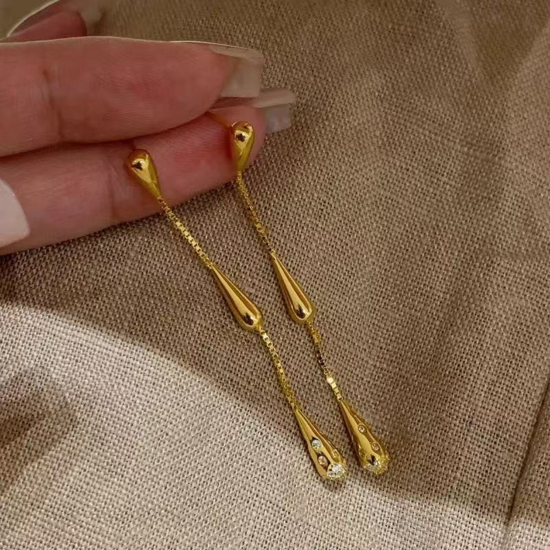 18K Gold Waterfall Tassel Zircon Earrings