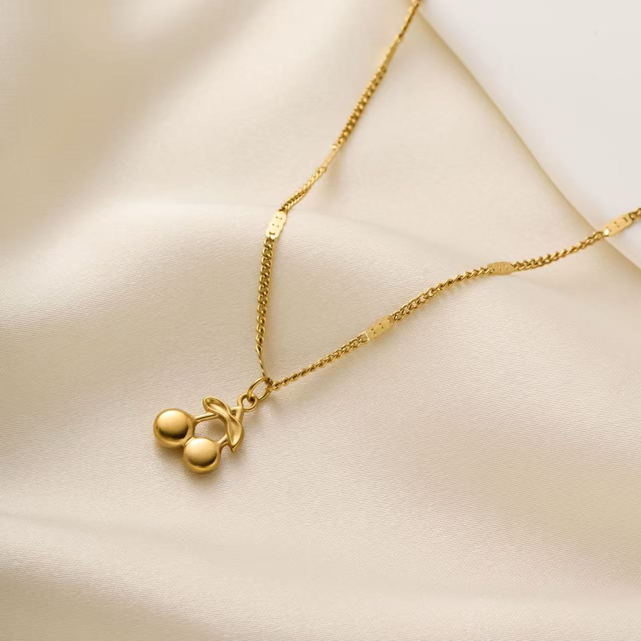 18K Gold Mini Cherry Pendant Necklace